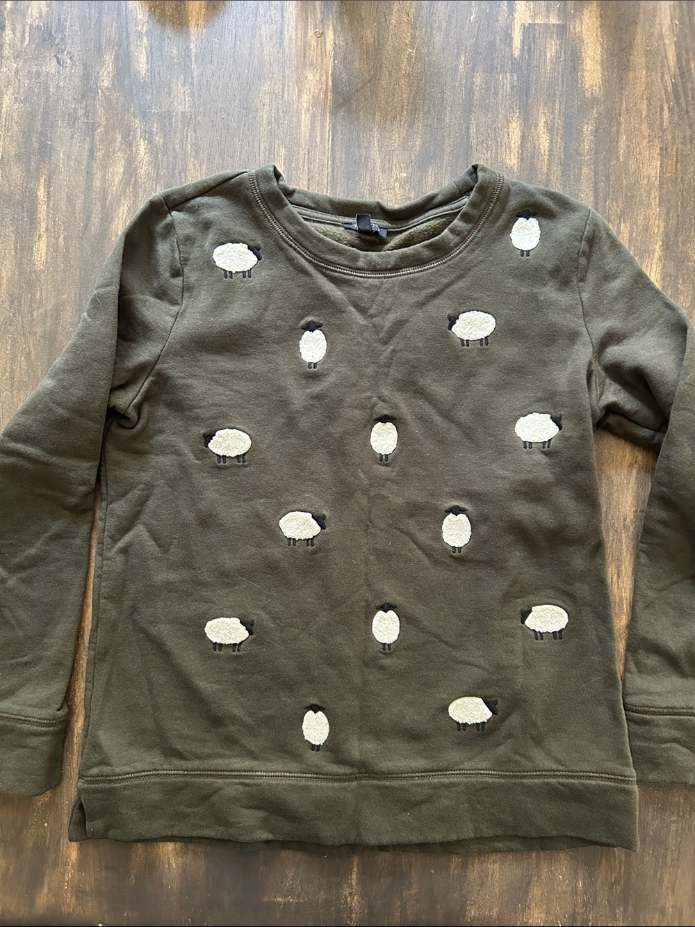 Talbots Olive Green Sweatshirt with White Sheep Appliques